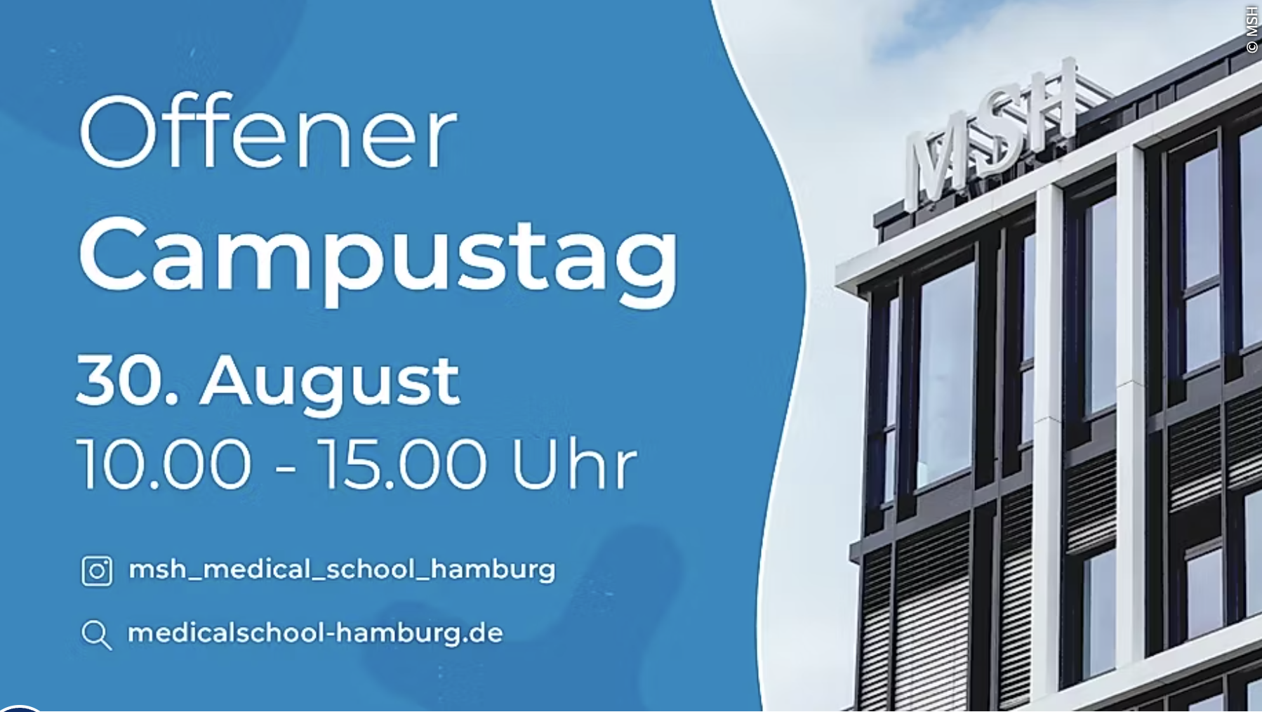 Am 30. August Offener Campustag an der MSH Medical School Hamburg. Vorträge, Themenräume und Campusführunge rund um die Studiengänge der MSH.